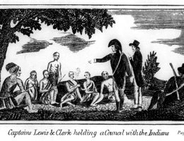 Captains Lewis and Clark holding a Council with the Indians; by Matthew Carey of Philadelphia, 1807