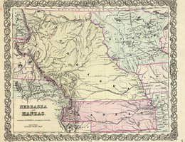 1855 Map of new Nebraska and Kansas territories by Joseph Hutchins Colton