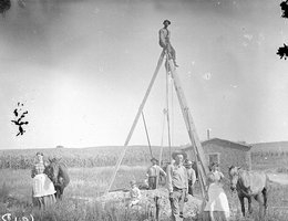 Mr. Moyer digging a well in east Custer County, Nebraska, 1886