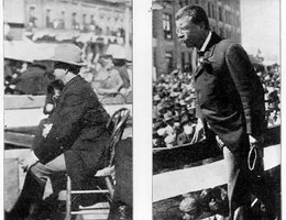 Theodore Roosevelt at one of his many stops on his campaign trip through Nebraska, 1900
