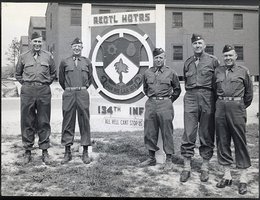 Headquarters for the 134th Infantry in 1944; Col. Miltonberger is at the far left
