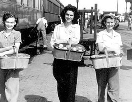 Among young North Platte women who worked as platform girls after school and on weekends were (from left) Bonnie Paul, Dorothy Loncar, and Margaret McEvoy