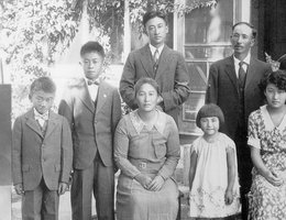 The Kuroki family in the late 1920s, Hershey, Nebraska. Ben is second one standing on the left. Younger brother Fred is first on the left.