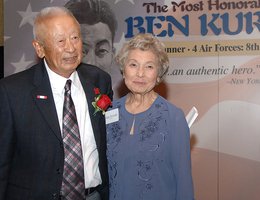 Ben Kuroki and his wife, Shige, with former Nebraska Governor David Heineman on August 1, 2007 at a banquet honoring Ben and promoting the new documentary about Ben, "Most Honorable Son"
