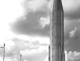 An early Atlas missile raised out of its silo near Beatrice. The missile is fueled and ready for launch.