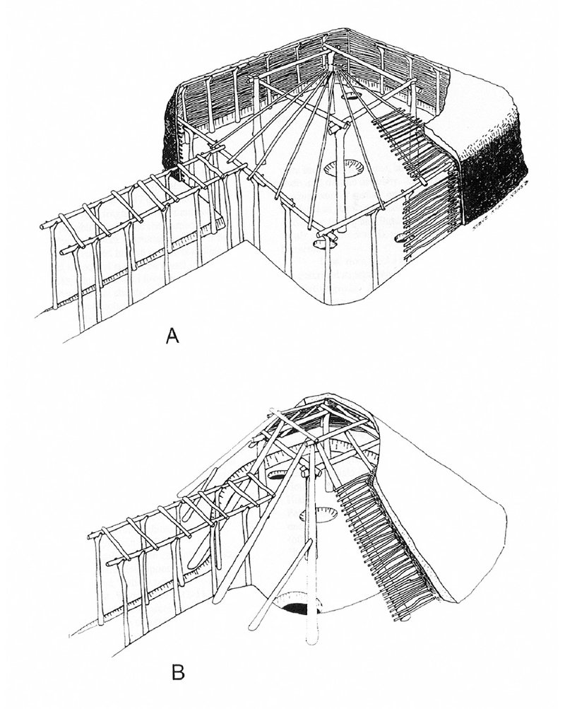 An artist’s drawing of a pithouse