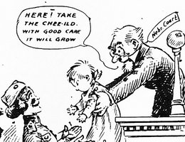 Judge Flansburg: "Here! Take the chee-ild [of Limited Suffrage]. With good care it will grow."