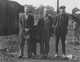 Strikers (photo 1 of 4) at the Burlington Railroad Shop Yards Plattsmouth, Nebraska, 1922. The brotherhood of Railroad Car men and the International Association of Machinists.