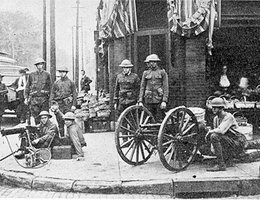 Soldiers on guard at 24th and Lake streets, Omaha, following the 1919 riot