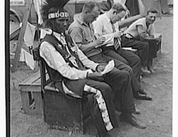 Indian bonus veteran, circa 1930. Veteran "Bonus Marchers" were demanding a promised, but as yet has not received, bonus payment for their service.