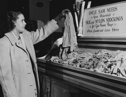 "Discarded stockings go to war" 1942 U.S. government photo