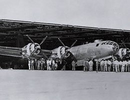 B-29 assembly: crowd around final product leaving the hangar