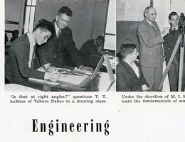 "Is that at right angles?" questions T. T. Aakhus of Takaro Nakae in a drawing class; 1944 Cornhusker, UNL Yearbook