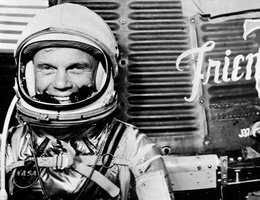 American astronaut John H. Glenn, Jr. with Mercury Friendship 7 Spacecraft, 1962