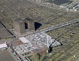 Aerial view of the Omaha Stockyards