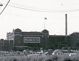 Wilson & Co. meatpacking plant with inset of back ramp to killing floor